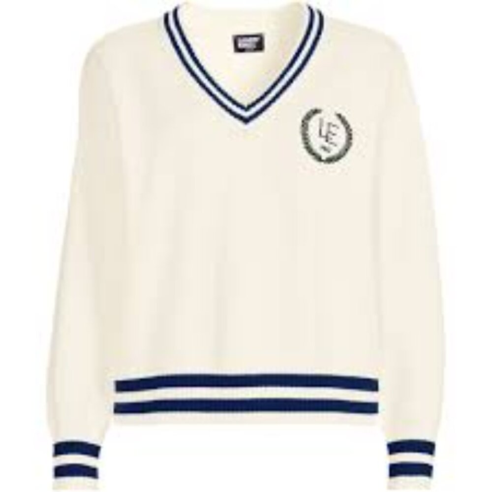 Lands' End Women's Drifter Varsity V-neck Sweater with Crest XL/18